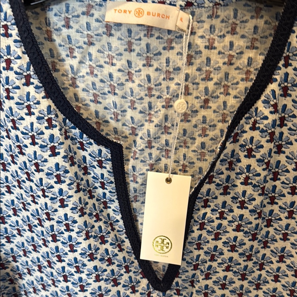 Tory Burch Blue Floral Baja tunic